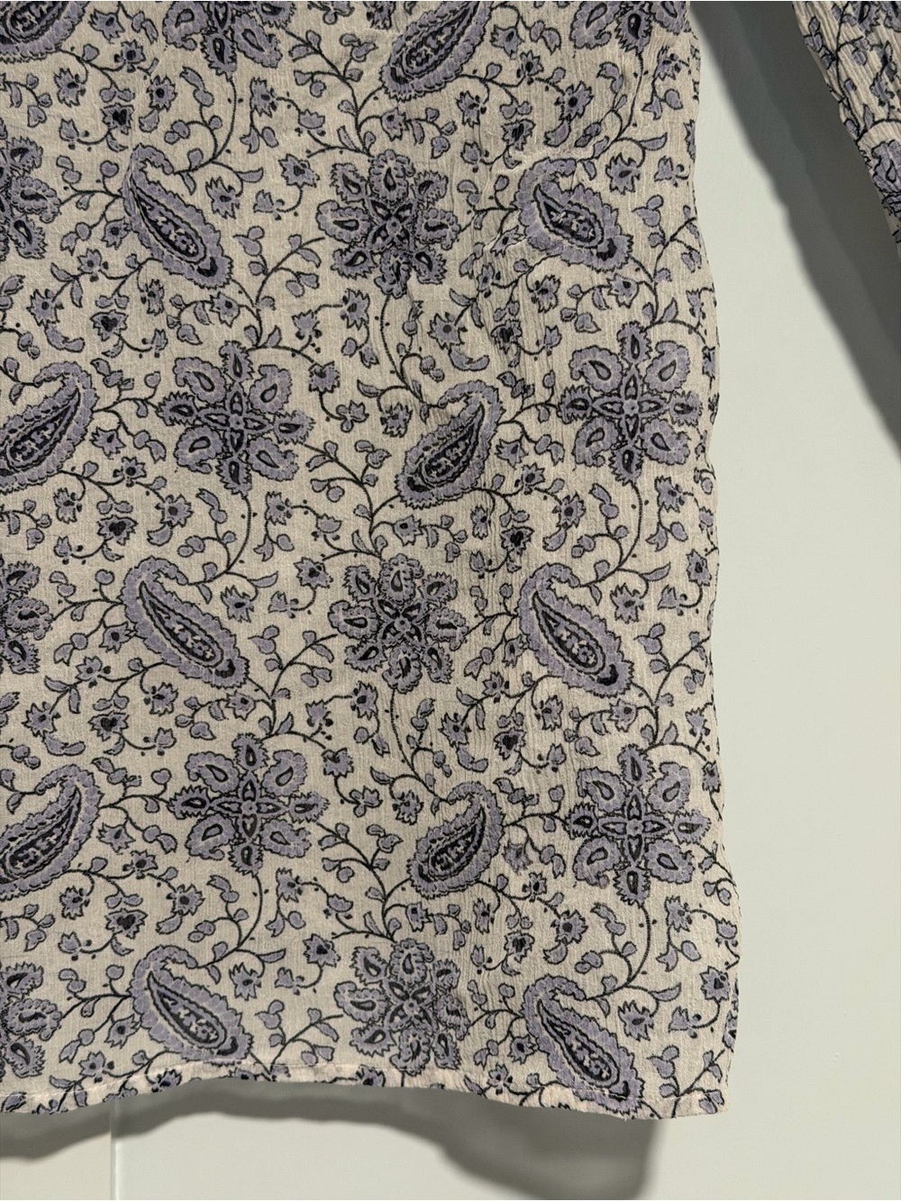 PAIGE Cream and Blue Paisley Ruffle-Trim Button-Down Shirt - Picture 7 of 8